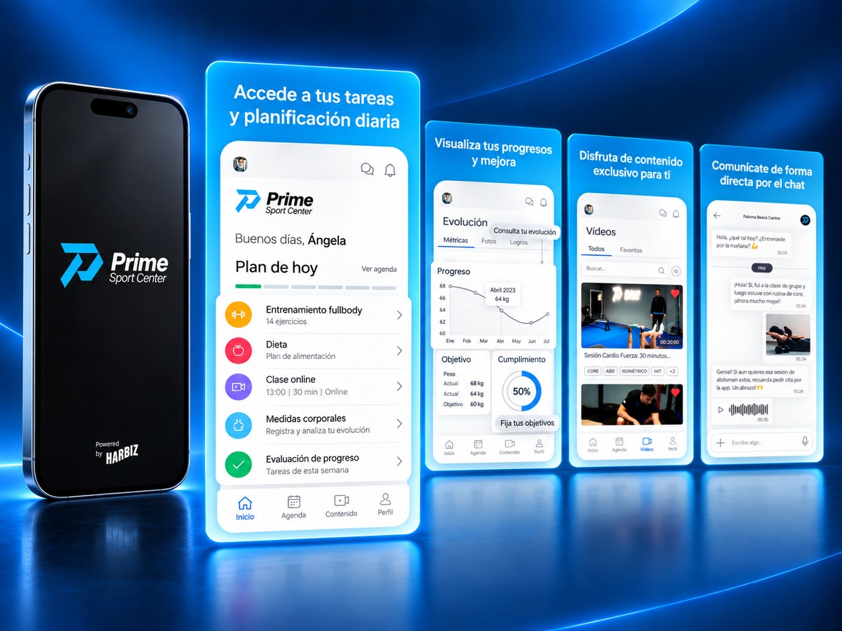 Pantalla de la app de Prime Sport Center con el plan y la planificación diaria