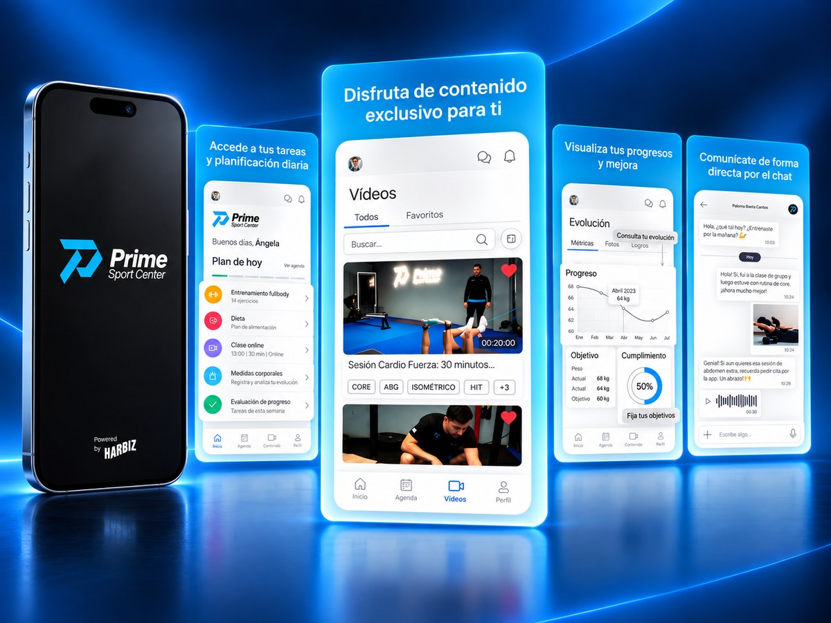 Pantalla de vídeos de la app de Prime Sport Center con la referencia técnica de cada ejercicio