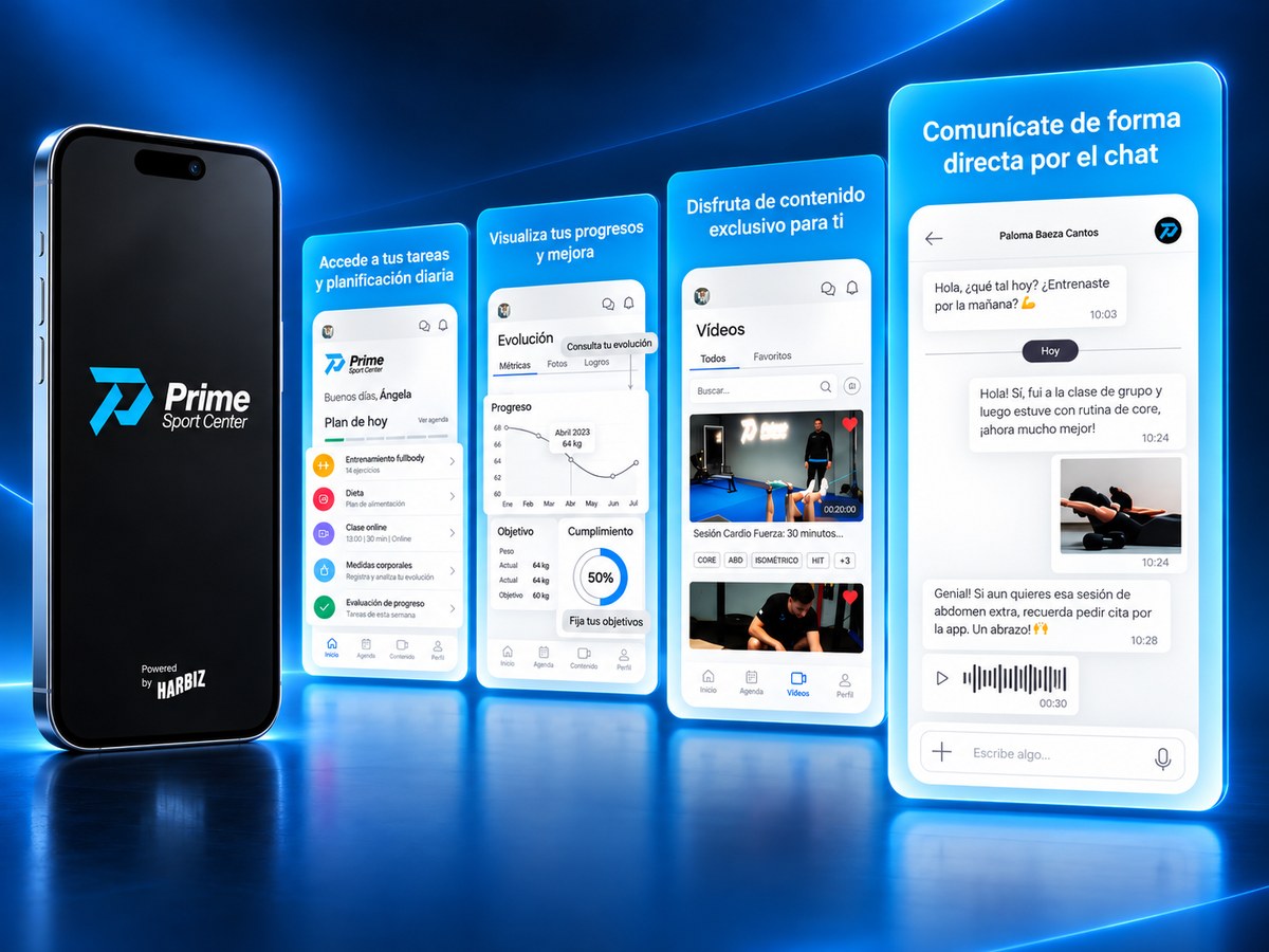 Pantalla de chat de la app de Prime Sport Center para comunicarte con tu entrenador